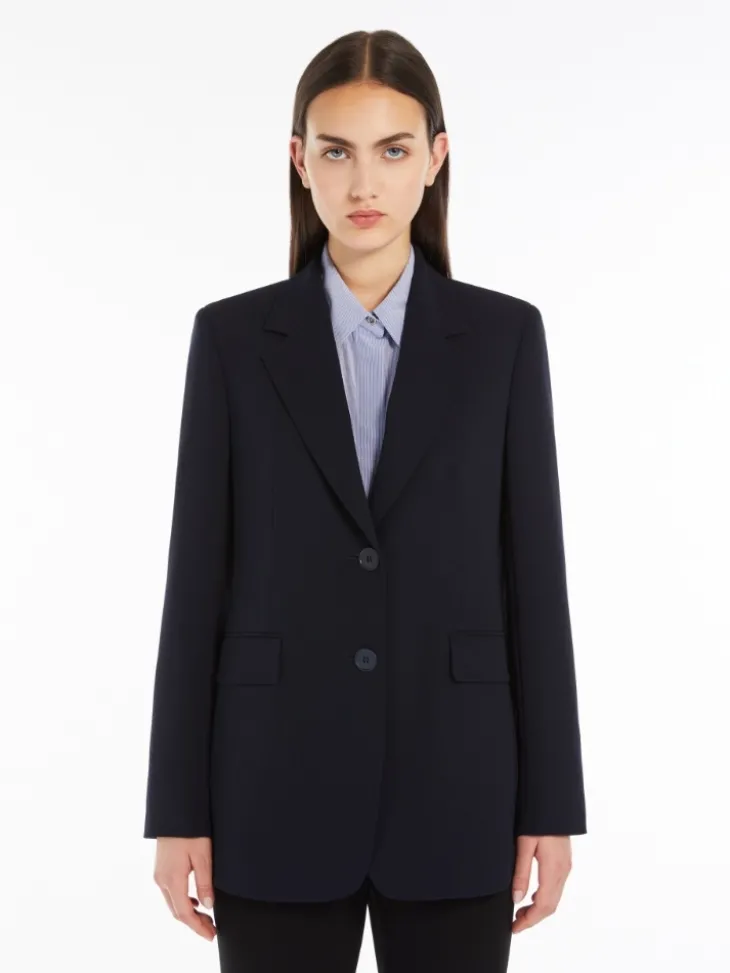 Single-breasted cady blazer - NAVY