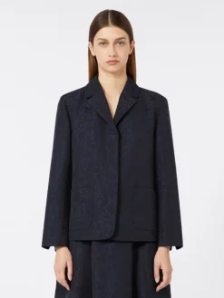 Single-breasted jacquard floral jacket - MIDNIGHTBLUE