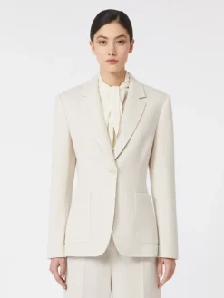 Single-breasted piqué jersey blazer - IVORY