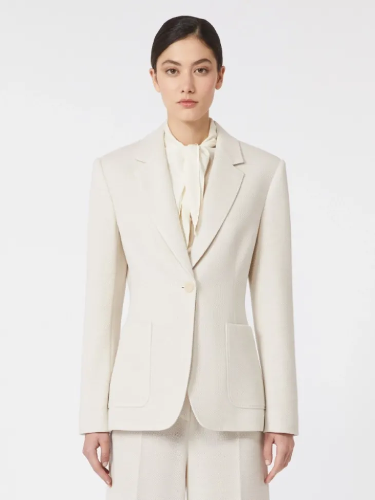 Single-breasted piqué jersey blazer - IVORY