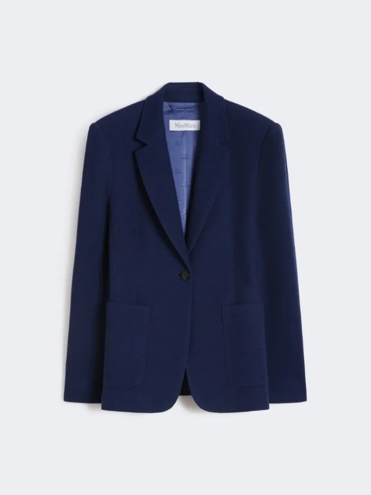Single-breasted piqué jersey blazer - CHINA BLUE