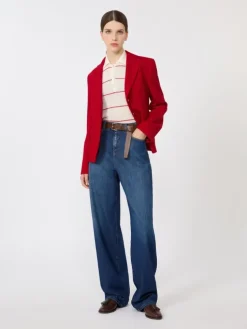 Single-breasted piqué jersey jacket - RED