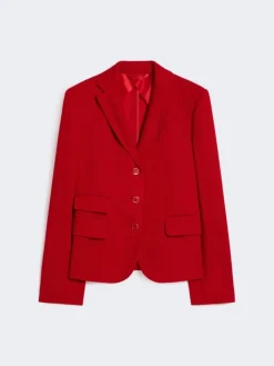 Single-breasted piqué jersey jacket - RED