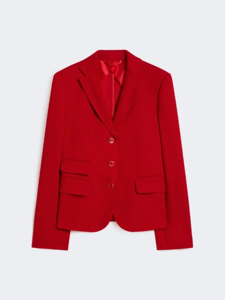 Single-breasted piqué jersey jacket - RED