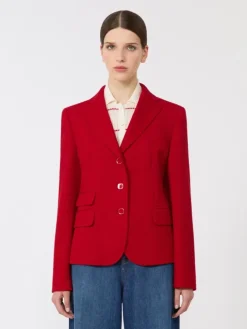 Single-breasted piqué jersey jacket - RED