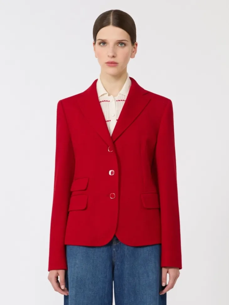 Single-breasted piqué jersey jacket - RED