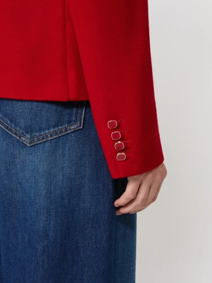 Single-breasted piqué jersey jacket - RED