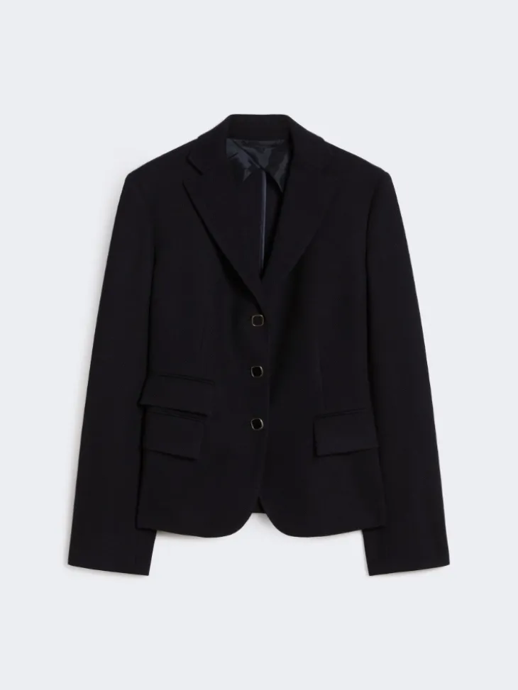 Single-breasted piqué jersey jacket - NAVY