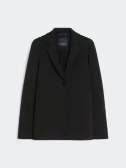 Single-breasted scuba jersey jacket - BLACK