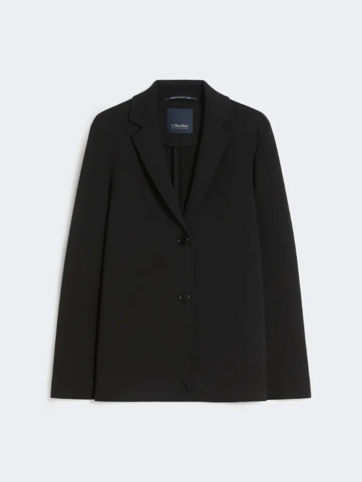 Single-breasted scuba jersey jacket - BLACK