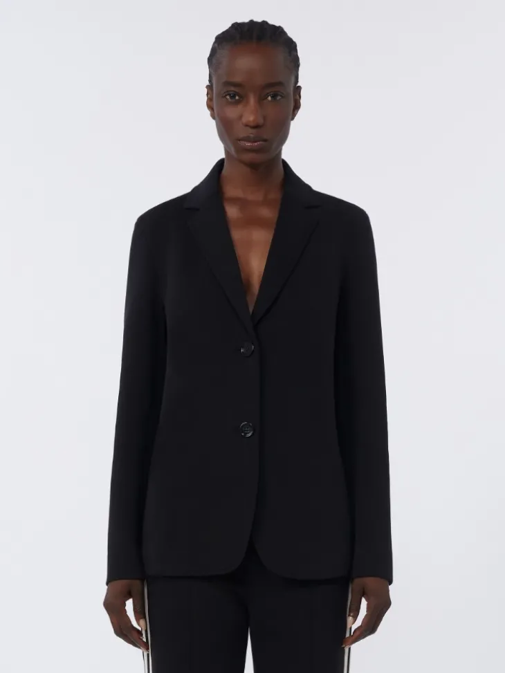 Single-breasted scuba jersey jacket - BLACK