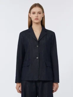 Single-breasted stretch denim jacket - ULTRAMARINE