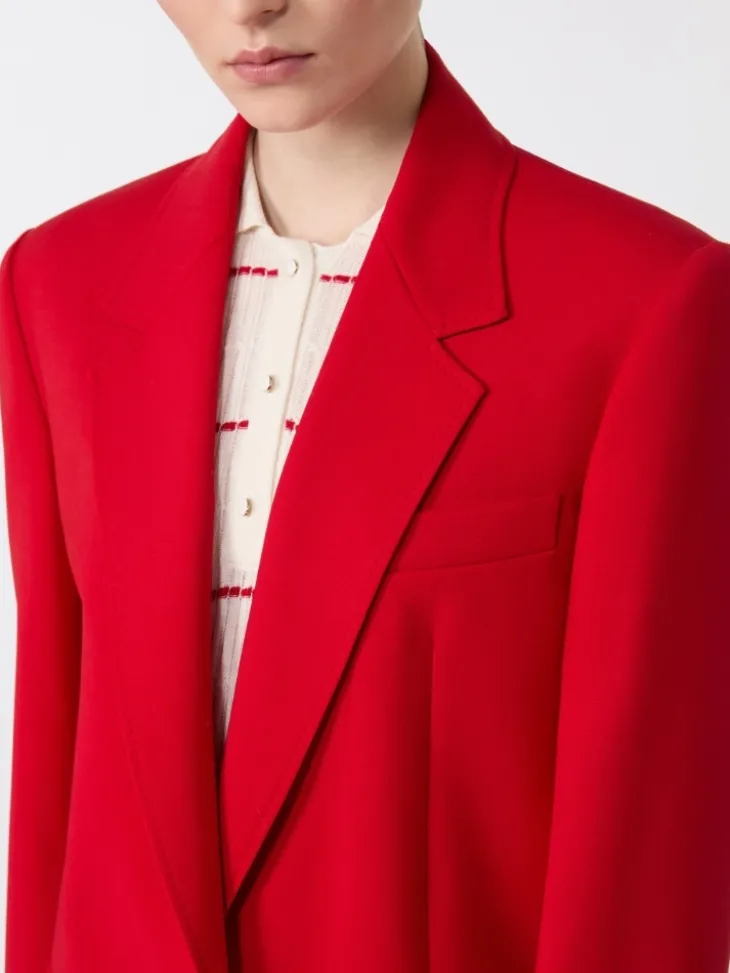 Single-breasted stretch wool blazer - RED
