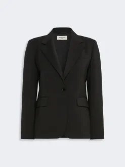Single-breasted stretch wool blazer - BLACK