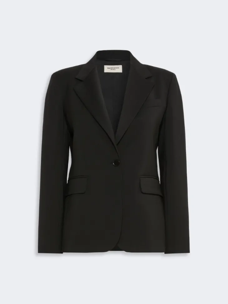 Single-breasted stretch wool blazer - BLACK