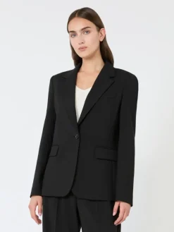 Single-breasted stretch wool blazer - BLACK