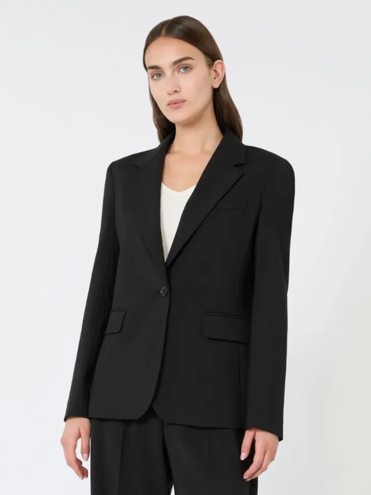 Single-breasted stretch wool blazer - BLACK