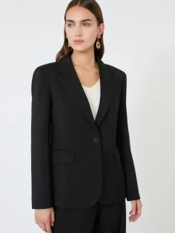 Single-breasted stretch wool blazer - BLACK