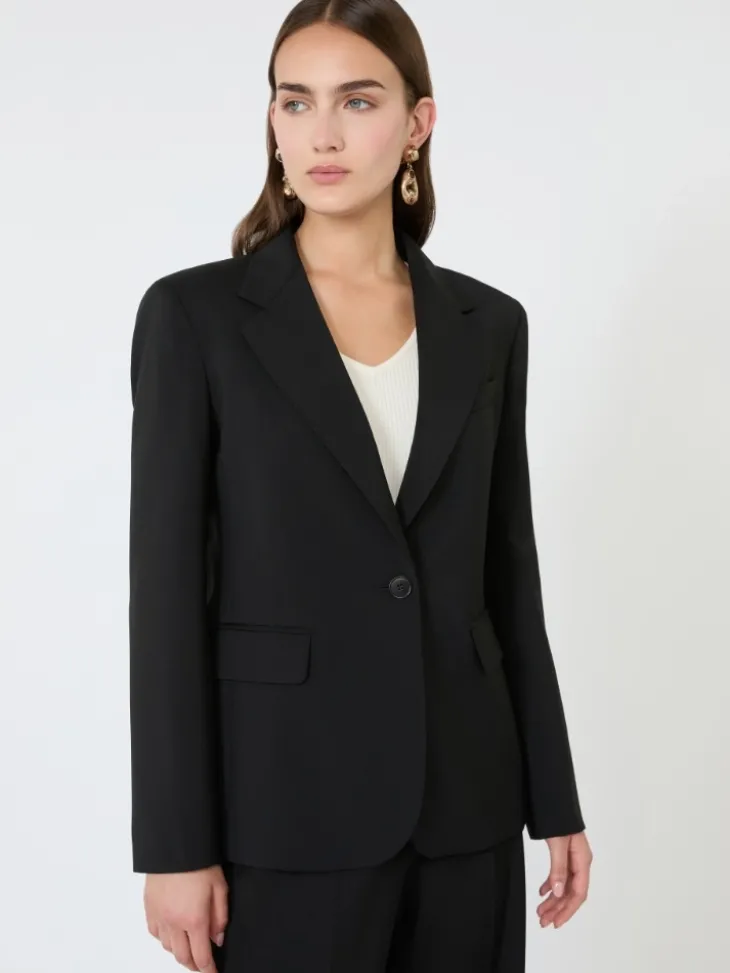 Single-breasted stretch wool blazer - BLACK