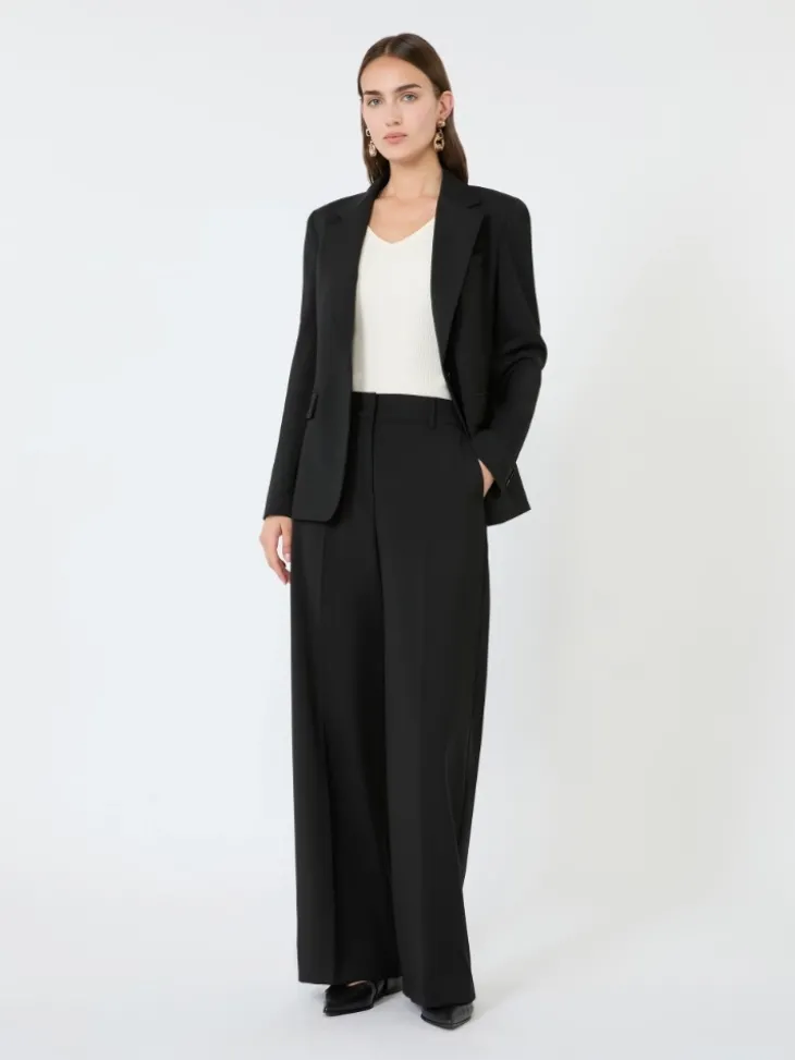 Single-breasted stretch wool blazer - BLACK