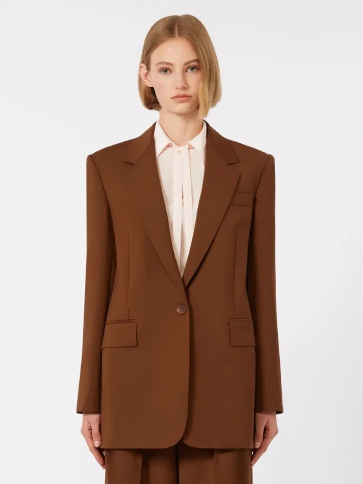 Single-breasted stretch wool blazer - CHOCOLATE