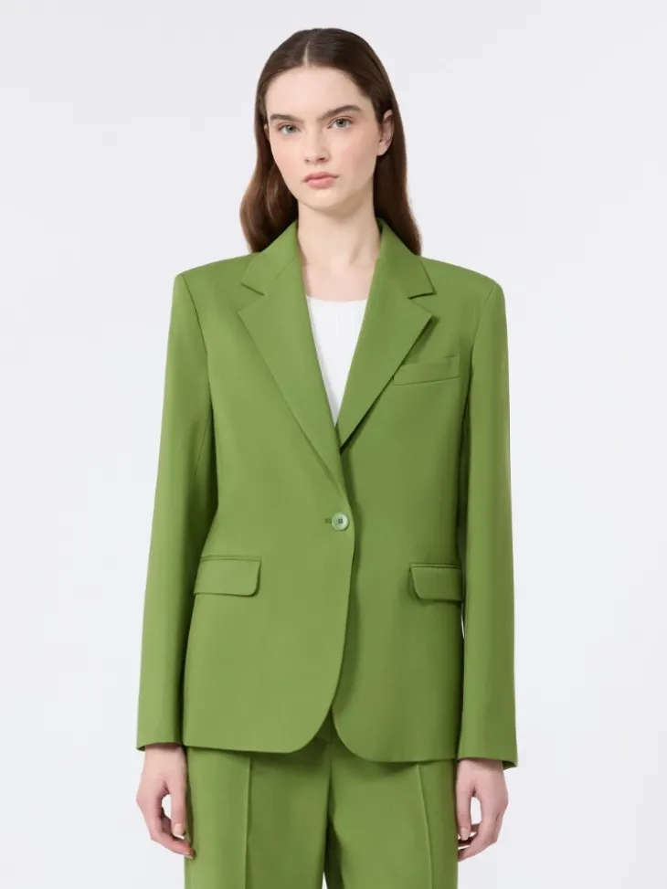 Single-breasted stretch wool blazer - GREEN