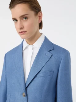 Single-breasted wool and silk canvas blazer - LIGHT BLUE