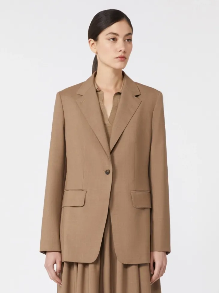 Single-breasted woollen cloth blazer - HAZELNUT BROWN