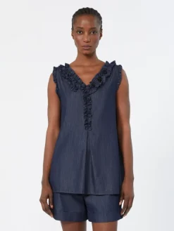 Sleeveless cotton denim top - MIDNIGHTBLUE
