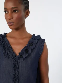 Sleeveless cotton denim top - MIDNIGHTBLUE
