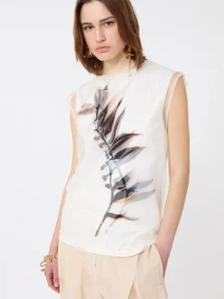 Sleeveless double-layer satin and tulle top - WHITE