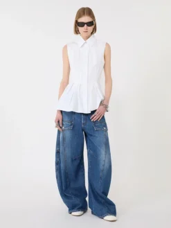 Sleeveless heavy cotton canvas shirt - OPTICAL WHITE