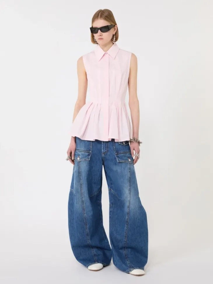 Sleeveless heavy cotton canvas shirt - PINK