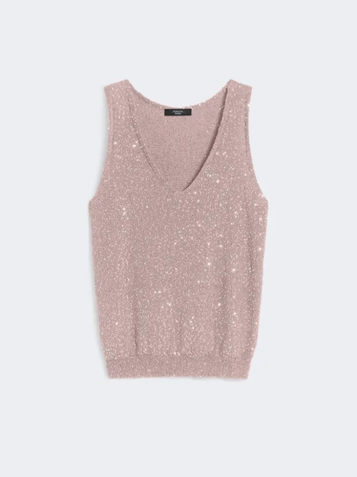 Sleeveless jumper with sequins - ANTIQUE ROSE