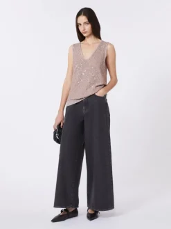 Sleeveless jumper with sequins - ANTIQUE ROSE
