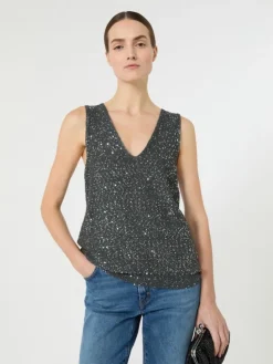 Sleeveless jumper with sequins - DARK GREY