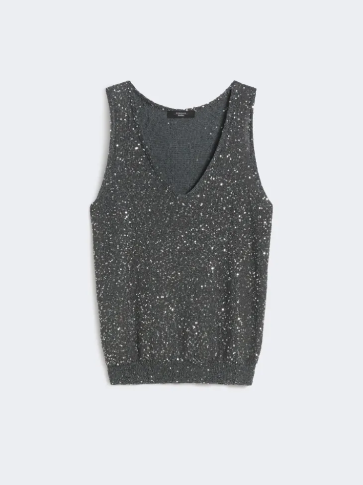 Sleeveless jumper with sequins - DARK GREY