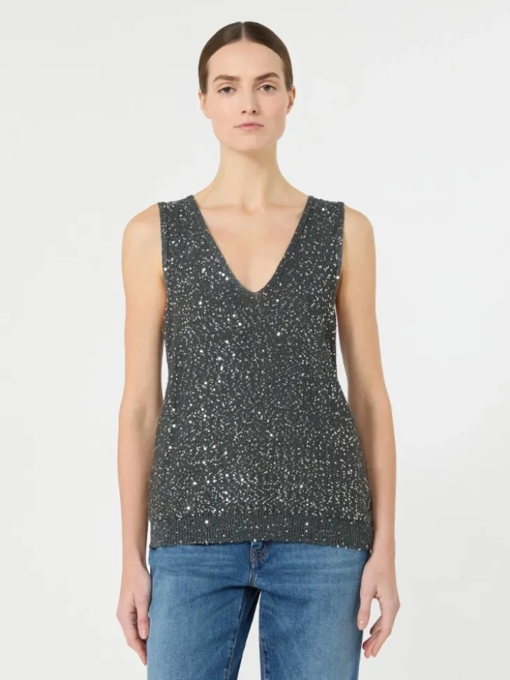 Sleeveless jumper with sequins - DARK GREY