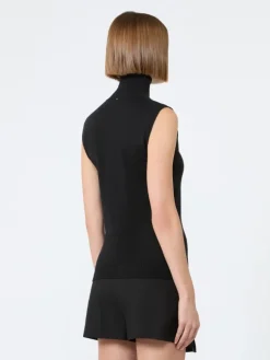 Sleeveless pure wool sweater - BLACK