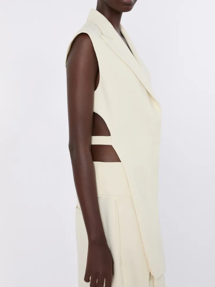 Sleeveless stretch viscose two-piece blazer - IVORY