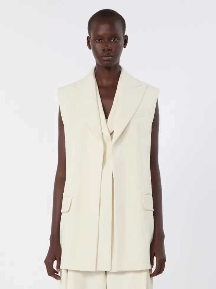 Sleeveless stretch viscose two-piece blazer - IVORY