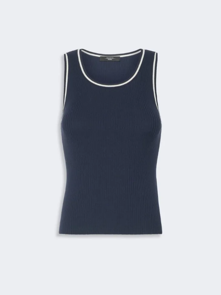 Sleeveless stretch viscose sweater - NAVY