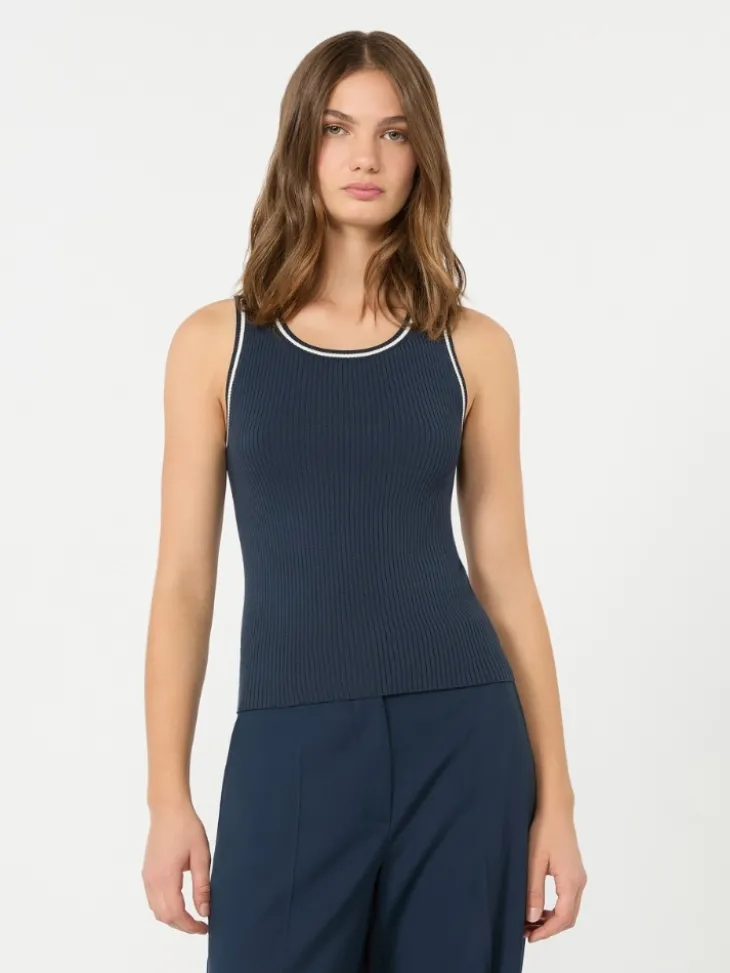 Sleeveless stretch viscose sweater - NAVY