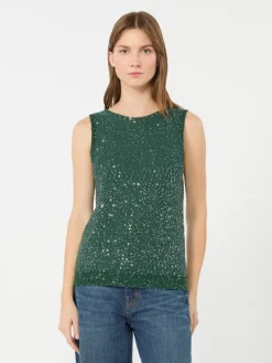 Sleeveless sweater with sequin detail - GREEN