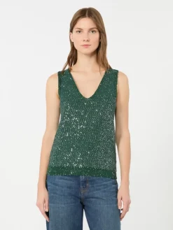 Sleeveless sweater with sequin detail - GREEN