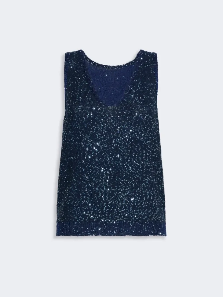 Sleeveless sweater with sequin detail - NAVY