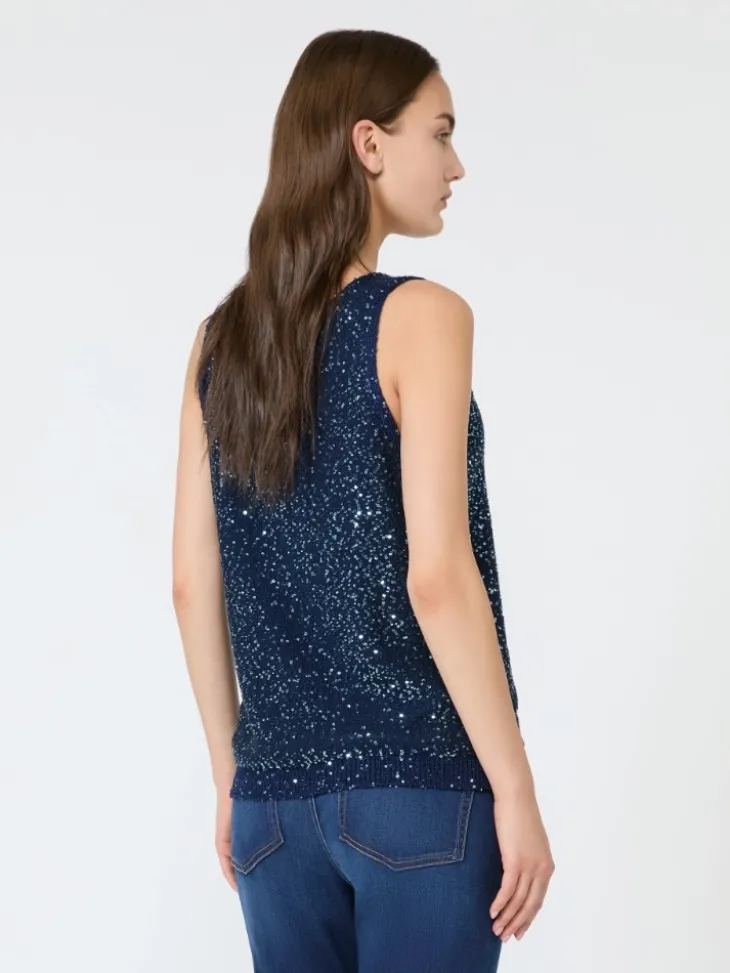 Sleeveless sweater with sequin detail - NAVY