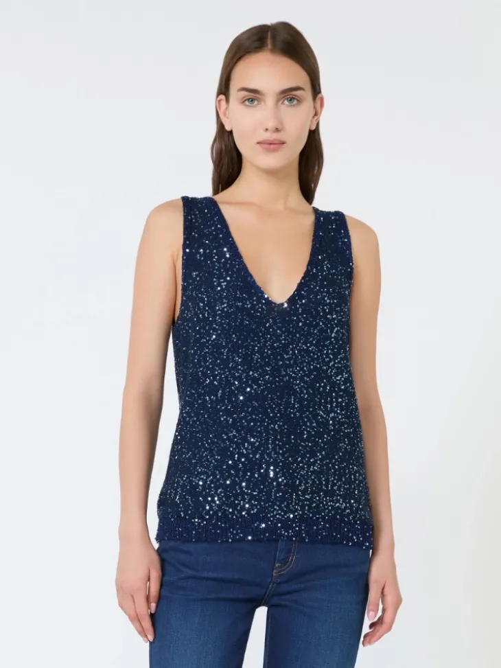 Sleeveless sweater with sequin detail - NAVY