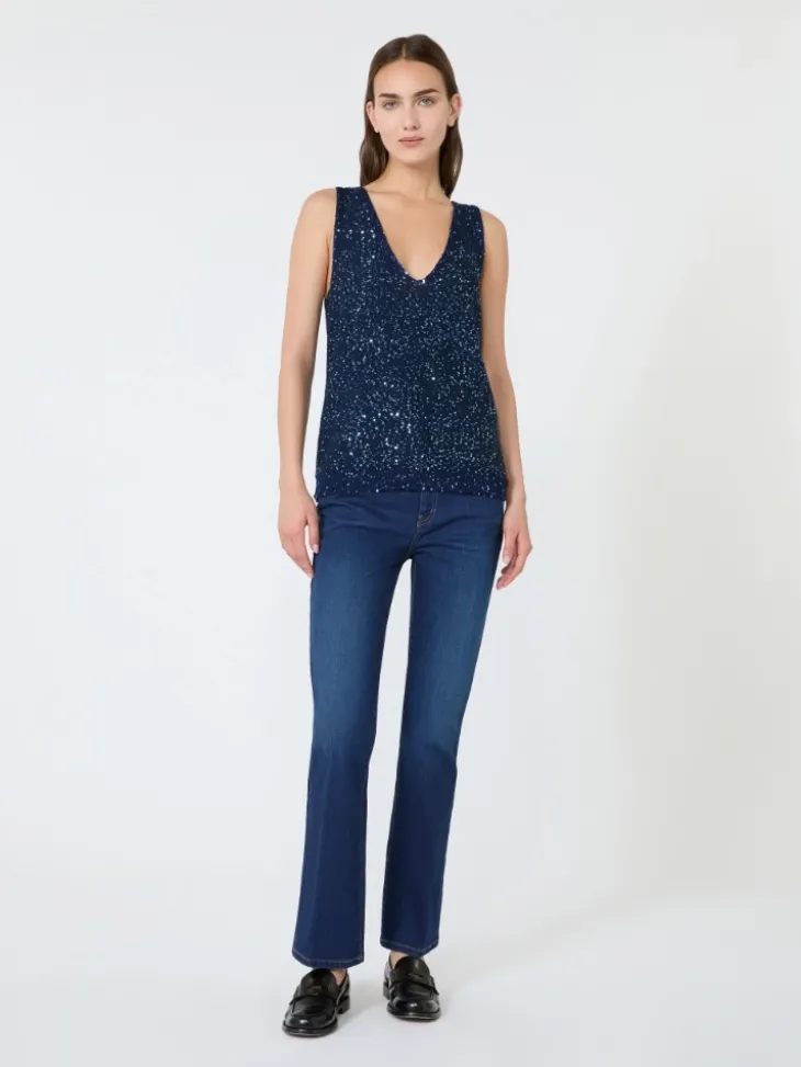 Sleeveless sweater with sequin detail - NAVY