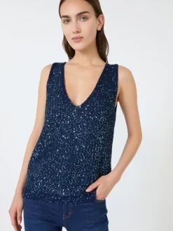 Sleeveless sweater with sequin detail - NAVY